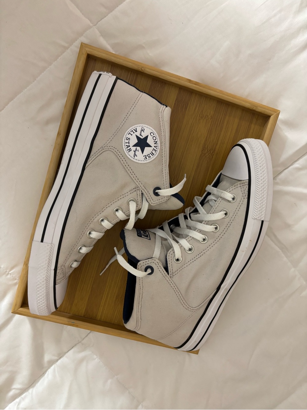 Converse High Top Sneakers in Cream with Black Trim